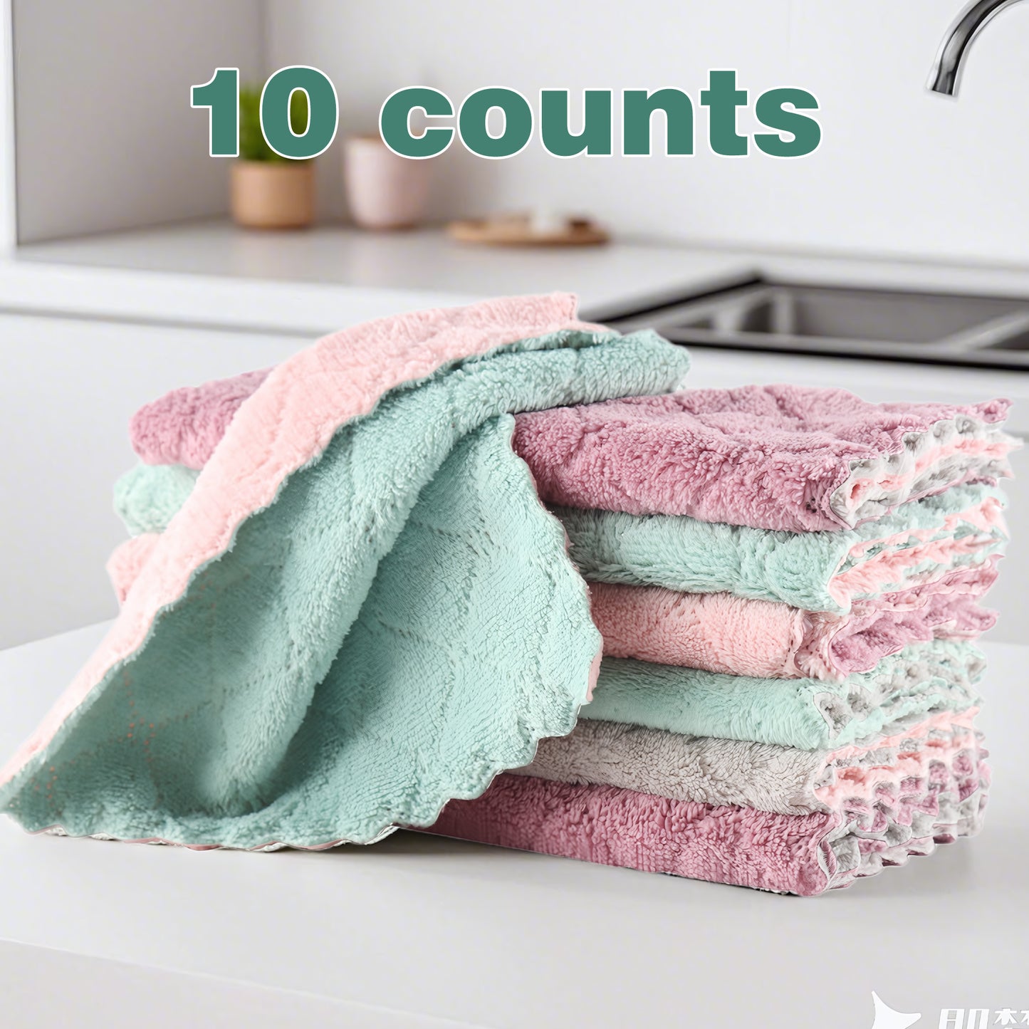 10 Counts Kitchen Cleaning Cloth, Super Absorbent Dish Towels, Premium Soft Microfiber Dishtowels, Quick Dry Multipurpose Reusable Rags, Non-Stick Oil Washcloths