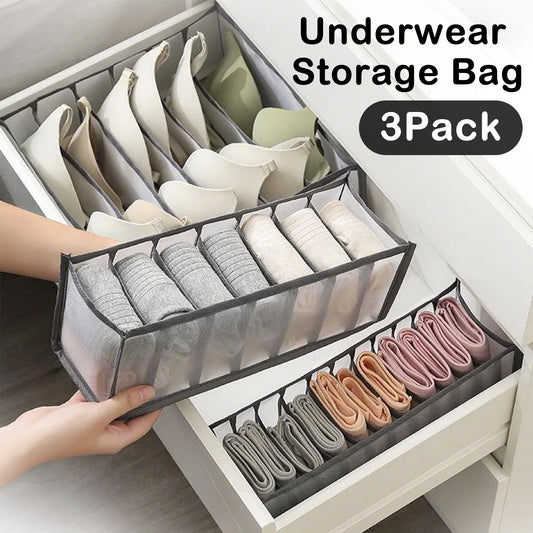 3 Counts Foldable Underwear Organizer, Drawer Organizer Divider Bins for Bras, Socks, Ties, Underwear Storage Box