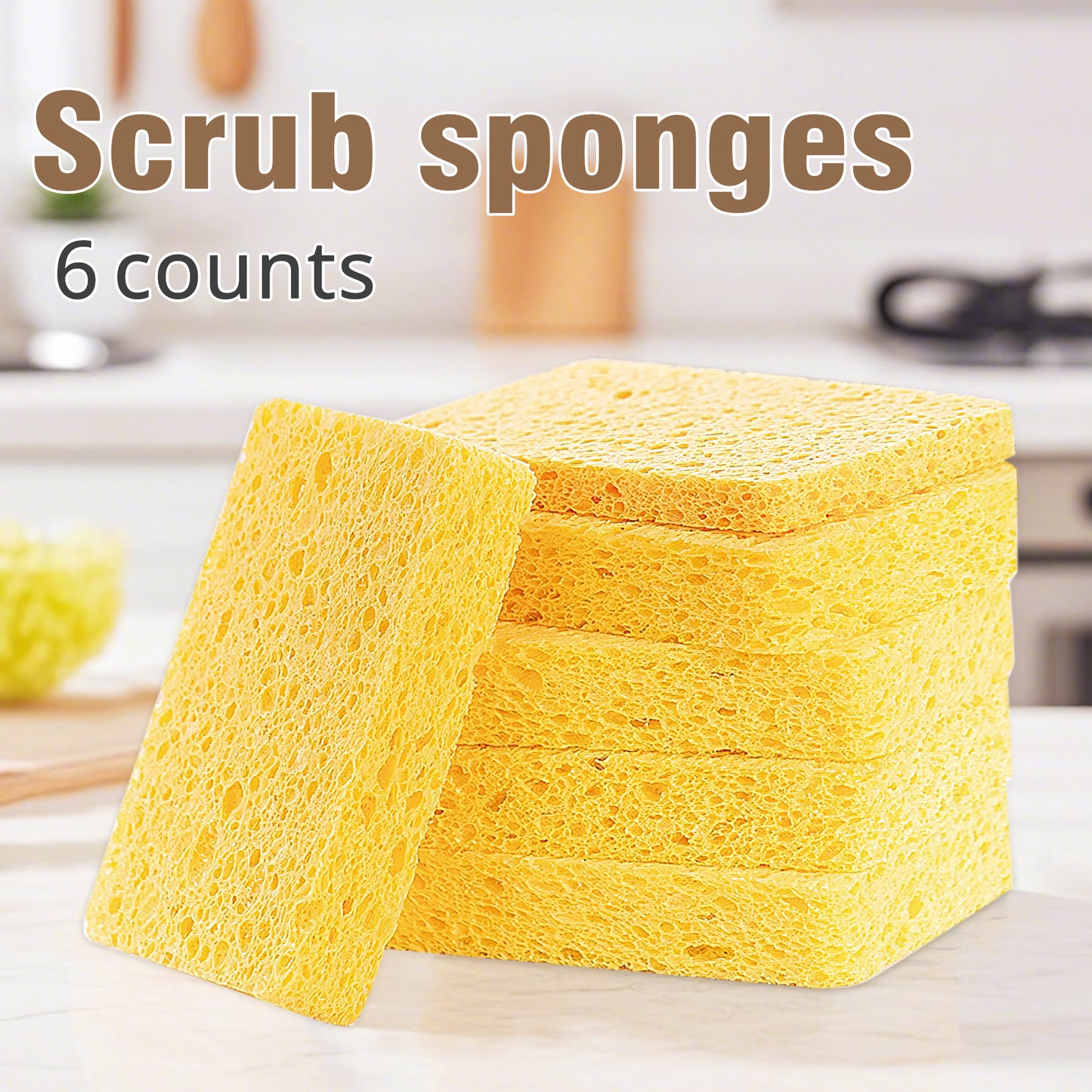 6 Counts Large Cellulose Sponges, Non-Scratch Kitchen Sponges for Dish, Thick Heavy Duty Scrub Sponges, Fast-Drying Cleaning Sponges for Dishes, Cookware, Bathroom