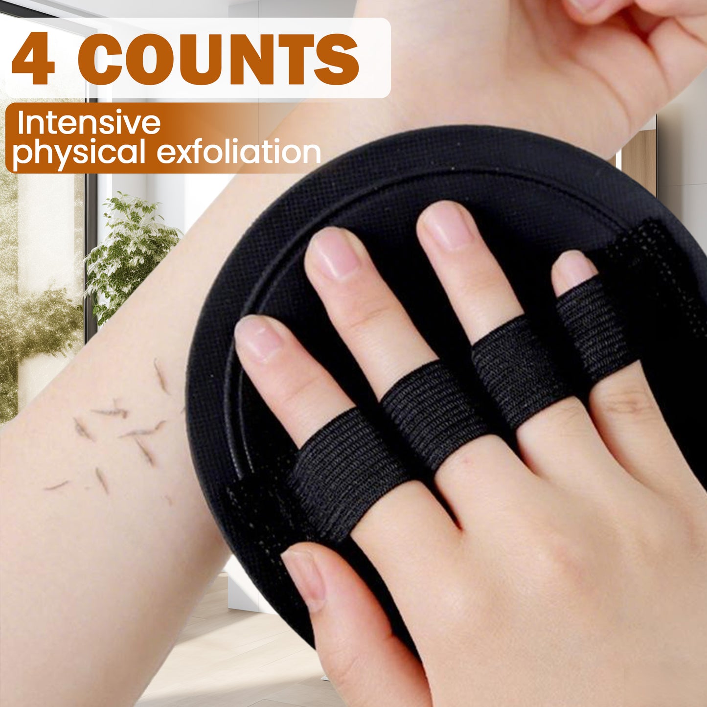 4 Counts Premium Exfoliating Gloves for Body, Painless Remover Dead Skin Rubber Shower Scrubber, Skin Scrubber Exfoliator, Black