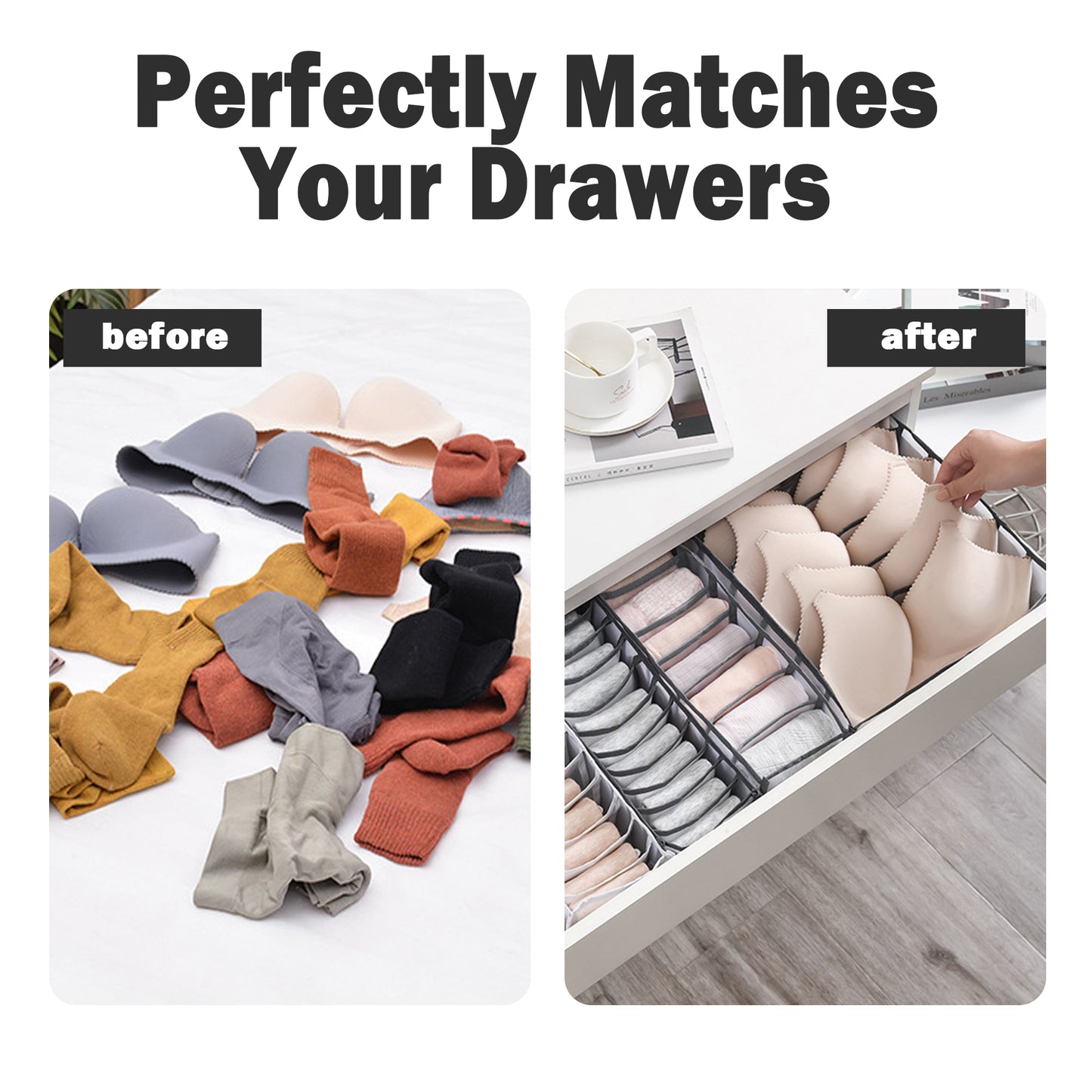 3 Counts Foldable Underwear Organizer, Drawer Organizer Divider Bins for Bras, Socks, Ties, Underwear Storage Box