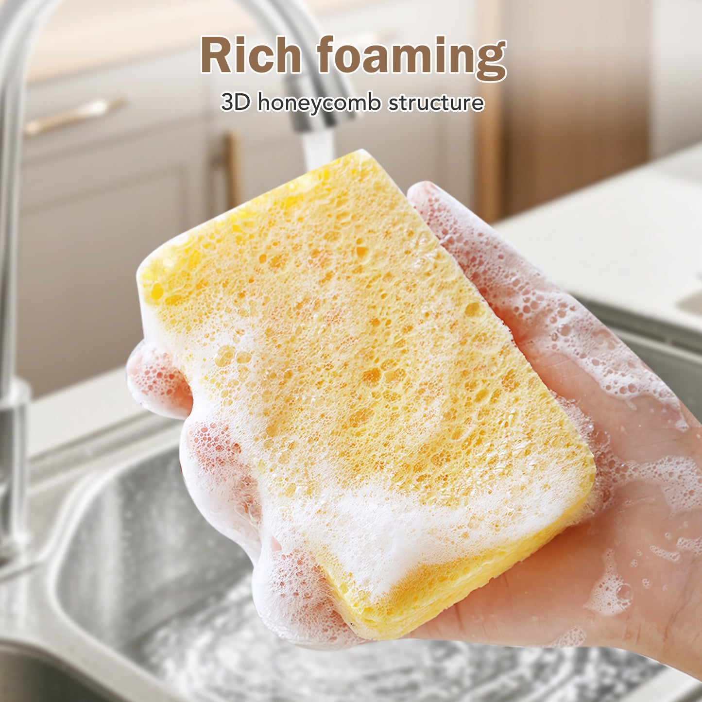 6 Counts Large Cellulose Sponges, Non-Scratch Kitchen Sponges for Dish, Thick Heavy Duty Scrub Sponges, Fast-Drying Cleaning Sponges for Dishes, Cookware, Bathroom