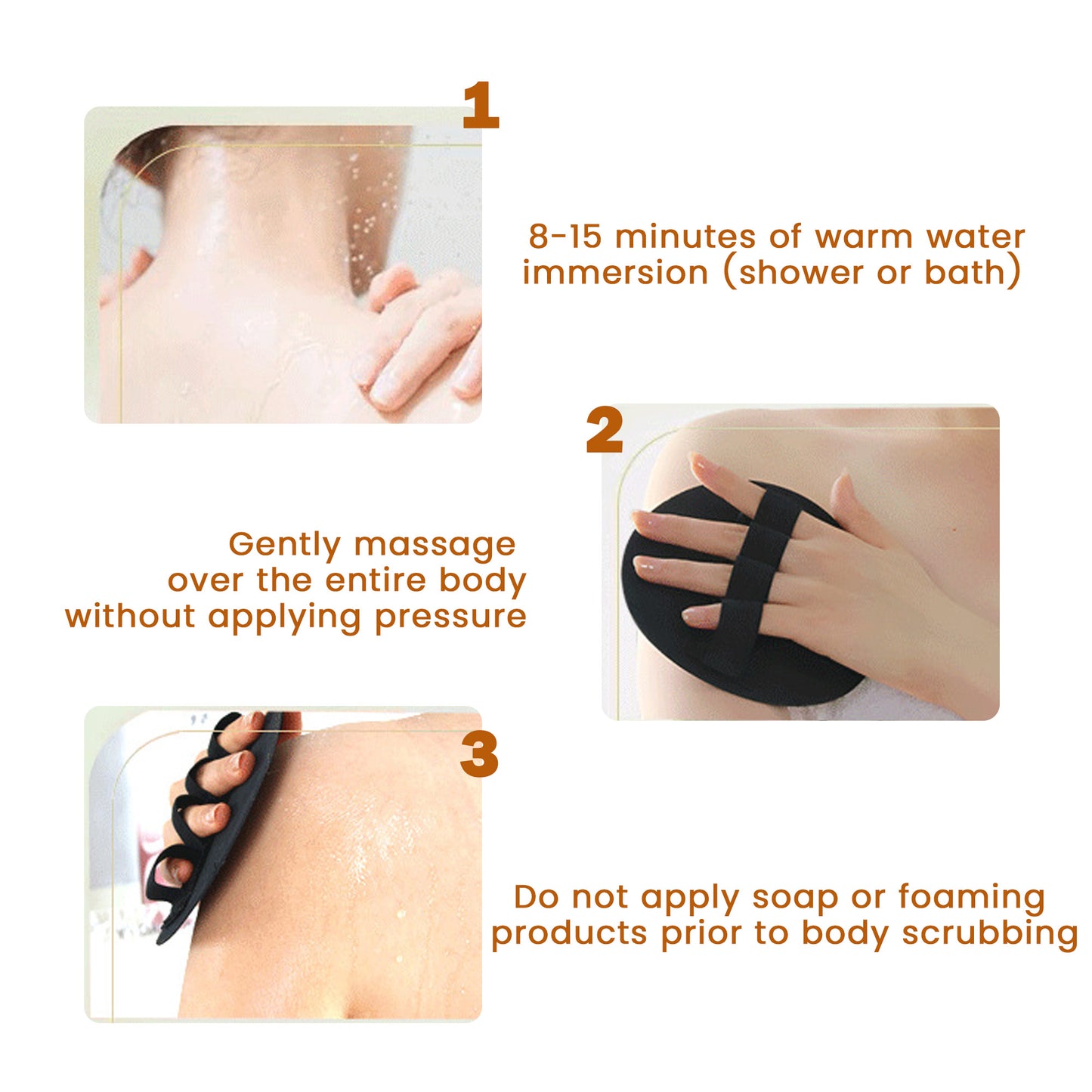 4 Counts Premium Exfoliating Gloves for Body, Painless Remover Dead Skin Rubber Shower Scrubber, Skin Scrubber Exfoliator, Black