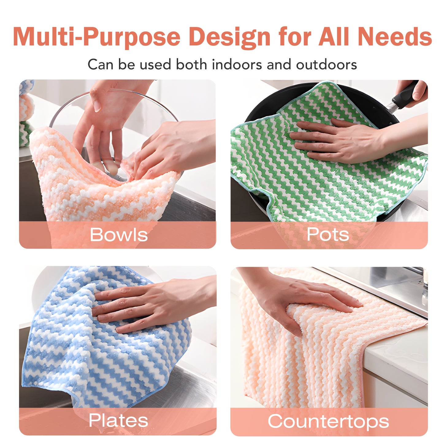 10 Counts Microfiber Cleaning Cloth, Kitchen Towels Absorbent Streak Free Cleaning Towels for Dish Drying Washing, 9.84" x 9.84" Striped Washable and Reusable Towels Random Color