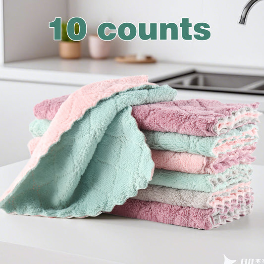 10 Counts Kitchen Cleaning Cloth, Super Absorbent Dish Towels, Premium Soft Microfiber Dishtowels, Quick Dry Multipurpose Reusable Rags, Non-Stick Oil Washcloths