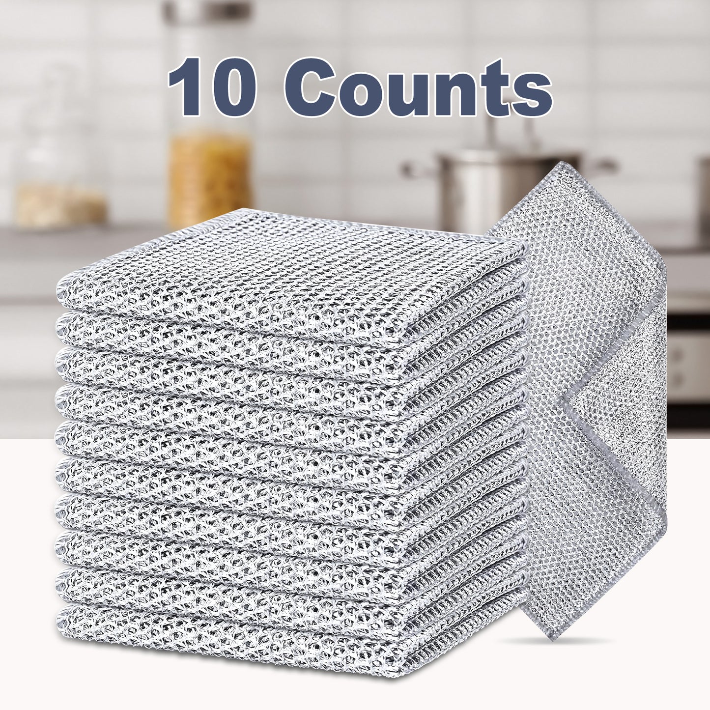10 Counts Multipurpose Wire Dishwashing Rag, Double Layer Multipurpose Fiber Cleaning Cloth, Wire Miracle Cleaning Cloths Metallic Dish Cloths for for Wet and Dry Washing