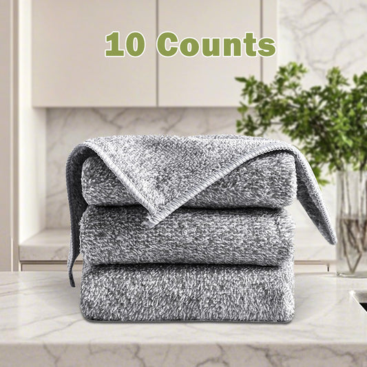 10 Counts Microfiber Cleaning Cloth, Resuable Bamboo Charcoal Microfiber Cleaning Cloths, Super Absorbent Multipurpose Dishcloths for Kitchen House Car, Ddust Removal Cleaning Rag