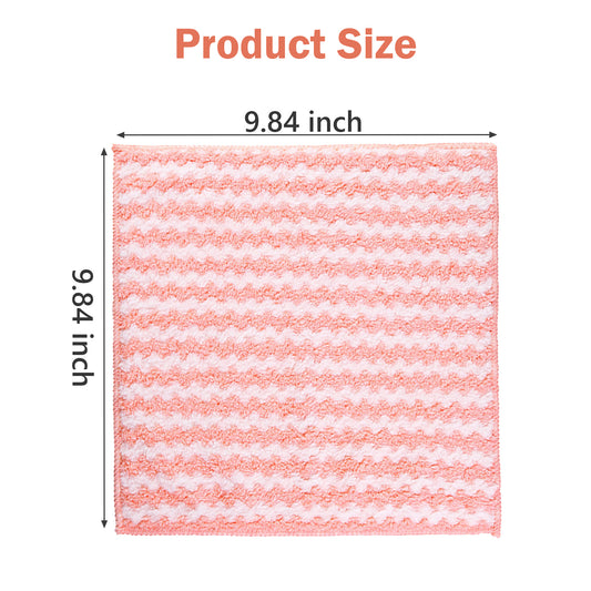 10 Counts Microfiber Cleaning Cloth, Kitchen Towels Absorbent Streak Free Cleaning Towels for Dish Drying Washing, 9.84" x 9.84" Striped Washable and Reusable Towels Random Color